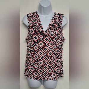 Chaps Top L Cowlneck Slinky Stretch Knit Sleeveless Flowy Red Blue White